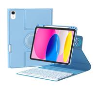QYiiD Étui avec clavier rétroéclairé rotatif pour iPad 10e génération 2022, iPad 10 avec clavier, clavier sans fil détachable rétroéclairé 7 couleurs avec coque hybride transparente pour A2696 A2757 A2777, bleu