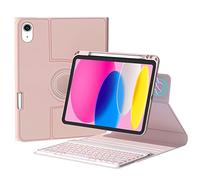 QYiiD Étui avec clavier rétroéclairé rotatif pour iPad 10e génération 2022, iPad 10 avec clavier, clavier sans fil détachable rétroéclairé 7 couleurs avec coque hybride transparente pour A2696 A2757 A2777, rose