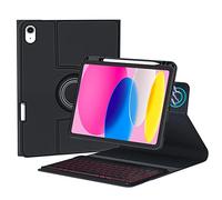 QYiiD Étui avec clavier rétroéclairé rotatif pour iPad 10e génération 2022, iPad 10 avec clavier, clavier sans fil détachable rétroéclairé 7 couleurs avec coque hybride transparente pour A2696 A2757 A2777, noir