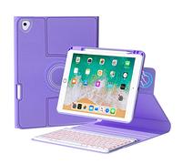 QYiiD Étui avec clavier rétroéclairé rotatif pour iPad 9e/8e/7e génération 10,2" 2021/2020/2019, clavier sans fil rétroéclairé amovible avec coque de support hybride transparente pour Pro 10.5/Air 3,