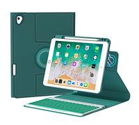 QYiiD Étui avec clavier rétroéclairé rotatif pour iPad 9e/8e/7e génération 10,2" 2021/2020/2019, clavier sans fil rétroéclairé amovible avec coque de support hybride transparente pour Pro 10.5/Air 3, vert foncé