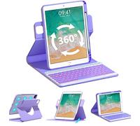 QYiiD Étui avec clavier rotatif pour iPad 9e/8e/7e génération 10,2" 2021/2020/2019, coque de fixation magnétique rotative avec porte-crayon, clavier rétroéclairé amovible pour Pro 10.5/Air 3, violet