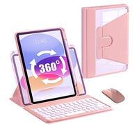 QYiiD Étui avec clavier rotatif pour iPad Pro 12.9 2022 6{^>e<^} génération/2021 5{^>e<^} génération/2020 4{^>e<^} génération/2018, coque arrière transparente, joli ensemble clavier et souris