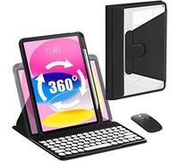 QYiiD Étui avec clavier rotatif pour iPad Pro 12.9 2022 6{^>e<^} génération / 2021 5{^>e<^} génération/2020 4{^>e<^} génération/2018, coque arrière transparente, joli clavier et souris amovibles, noir