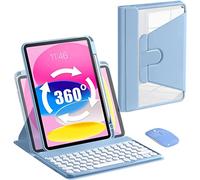 QYiiD Étui avec clavier rotatif pour iPad Pro 12.9 2022 6{^>e<^} génération / 2021 5{^>e<^} génération/2020 4{^>e<^} génération/2018, coque arrière transparente, joli ensemble clavier et souris