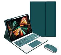 QYiiD Étui avec clavier tactile pour iPad Pro 12.9 5e génération (2021)/4e génération (2020)/3ème génération (2018), Housse de protection en TPU souple avec clavier QWERTY et souris sans fil, Vert
