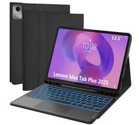 QYiiD Étui avec clavier tactile pour Lenovo Idea Tab Plus 12,1" 2025, ultra fin en cuir avec support de visionnage et clavier sans fil rétroéclairé à 7 couleurs pour Idea Tab Plus/Tab K12 (TB361FU