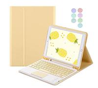 QYiiD Étui avec clavier Touchpad pour iPad Air 2/iPad Air, 7 couleurs mignonnes clavier rétroéclairé avec coque intelligente fine, porte-crayon intégré, jaune