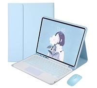 QYiiD Étui avec clavier TouchPad pour iPad Air (3e génération) 10,5" 2019/iPad Pro 10,5" 2017, 7 couleurs rétroéclairées amovibles sans fil, clavier rond magnétique, étui intelligent avec porte-crayon, bleu