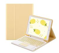 QYiiD Étui avec clavier Touchpad pour iPad Air 4 10,9 2020, iPad Air 4 génération 10,9 2020, iPad Air 4 génération 10,9 2020, coque tactile avec clavier amovible, coque fine intelligente, porte-crayon intégré, jaune