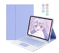QYiiD Étui avec clavier Touchpad pour iPad Air 4e 10,9 2020, iPad Air 4 génération 10,9 2020, 7 couleurs mignonnes clavier rétroéclairé avec coque intelligente fine, porte-crayon intégré, violet