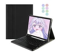 QYiiD Étui avec clavier Touchpad pour iPad Air 4e 10,9 2020, iPad Air 4 génération 10,9 2020, 7 couleurs mignonnes clavier rétroéclairé avec coque intelligente fine, porte-crayon intégré, noir