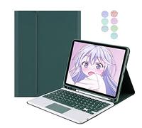 QYiiD Étui avec clavier Touchpad pour iPad Air 4e 10,9 2020, iPad Air 4 génération 10,9 2020, 7 couleurs mignonnes clavier rétroéclairé avec coque intelligente fine, porte-crayon intégré, vert drakgreen
