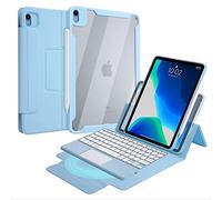 QYiiD Étui avec clavier TouchPad pour iPad Pro 12.9 2021/2020/2018, double face magnétique en cuir et acrylique transparent avec clavier tactile amovible, bleu