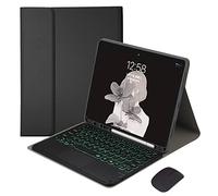 QYiiD Étui avec clavier TouchPad pour iPad Pro 12,9" 5ème génération 2021 et 4ème et 3ème génération, rétroéclairé 7 couleurs détachables, clavier rond sans fil, étui magnétique intelligent avec porte-crayon, noir