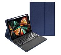 QYiiD Étui avec clavier Trackpad pour iPad Pro 12.9 5e génération (2021)/4e génération (2020)/3ème génération (2018), Housse de protection en TPU souple avec clavier Bluetooth sans fil QWERTY Bleu