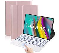 QYiiD Étui Clavier avec pavé Tactile pour Galaxy Tab A 10.1 2019 SM-T510/T515, AZERTY Clavier Bluetooth, Rétroéclairé, Détachable avec Coque Pochette de Protection pour Tab A 10.1 2019, Or Rose