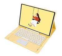 QYiiD Étui clavier avec pavé tactile pour Galaxy Tab S7 FE/S7 Plus/S7+ 12,5" 2021/2020 (SM-T730/T733/T736/T738)/S8 Plus/S8+ 12.4 2022, étui folio fin avec joli clavier sans fil à clé ronde, jaune