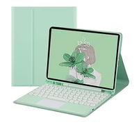 QYiiD Étui Clavier avec pavé Tactile pour iPad Pro 12.9 2020 5ème génération, iPad Pro 12.9 4ème / 3ème génération, Détachable Bleutooth AZERTY Clavier, Étui en Cuir avec Stylet-Fente, Vert