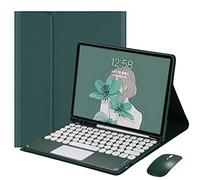 QYiiD Étui Clavier avec pavé Tactile pour New iPad 2017/2018 9.7" / iPad Air 1 / iPad Air 2, Détachable Bleutooth AZERTY Clavier, Clavier Étui en Cuir avec Stylet-Fente, Vert foncé
