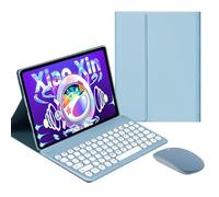 QYiiD Étui clavier avec souris pour Lenovo Tab M10 Plus 3{^>e<^} génération 2022 (TB125FU), housse de clavier intelligente folio mince avec joli clavier sans fil à clé ronde pour Lenovo Tab M10 Plus 3e génération 20,6", bleu