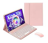 QYiiD Étui clavier avec souris pour Lenovo Tab M10 Plus 3{^>e<^} génération 2022 (TB125FU), housse de clavier intelligente folio mince avec joli clavier sans fil à clé ronde pour Lenovo Tab M10 Plus 3ème génération 20,6" Rose