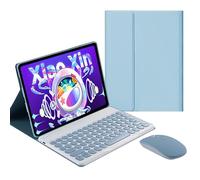 QYiiD Étui clavier avec souris pour Lenovo Tab M10 Plus 3{^>e<^} génération 2022 (TB125FU), housse de clavier intelligente folio mince avec joli clavier sans fil à clé ronde pour Lenovo Tab M10 Plus 3e génération 20,6", bleu