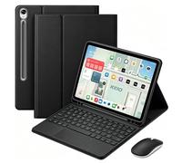 QYiiD Étui Clavier pour Galaxy Tab S10 Lite/S10 FE/S9 FE 10.9"/Tab S9 11", Pavé Tactile Multi-Touch, Souris Bleutooth 2,4G, AZERTY Clavier Bleutooth sans Fil Amovible, Coque avec Porte-S Pen，Noir