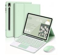 QYiiD Étui Clavier pour Galaxy Tab S10 Lite/S10 FE/S9 FE 10.9"/Tab S9 11", Pavé Tactile Multi-Touch, Souris Bleutooth 2,4G, AZERTY Clavier Bleutooth sans Fil Amovible, Coque avec Porte-S Pen, Vert