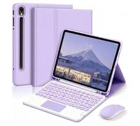 QYiiD Étui Clavier pour Galaxy Tab S10 Lite/S10 FE/S9 FE 10.9"/Tab S9 11", Pavé Tactile Multi-Touch, Souris Bleutooth 2,4G, AZERTY Clavier Bleutooth sans Fil Amovible, Coque avec Porte-S Pen, Violet