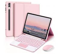 QYiiD Étui Clavier pour Galaxy Tab S10 Plus/S9 Plus 12.4", Pavé Tactile Multi-Touch, Souris Bleutooth 2,4G, AZERTY Clavier Bleutooth sans Fil Amovible, Coque avec Porte-S Pen pour S9+/S10+ 5G, Rose