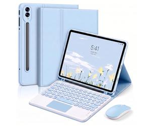 QYiiD Étui Clavier pour Galaxy Tab S10 Plus/S9 Plus 12.4", Pavé Tactile Multi-Touch, Souris Bleutooth 2,4G, AZERTY Clavier Bleutooth sans Fil Amovible, Coque avec Porte-S Pen pour S9+/S10+ 5G, Bleu