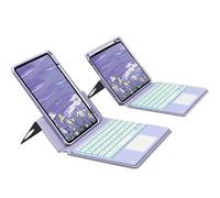 QYiiD Étui Clavier pour iPad 10e Gén 10,9 Pouces 2022, Magnétique Transparent Vertical Housse et Porte-Crayon & Détachable AZERTY Rétroéclairé Clavier avec pavé Tactile pour iPad 10th, Violette