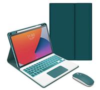 QYiiD Étui Clavier pour iPad 9.7 2018/2017 (6a / 5e Gen), Coque de Protection avec Clavier à Couleurs Rétroéclairé Détachable avec pavé Tactile et Porte-Stylet pour iPad 2018/2017 9.7", Vert foncé