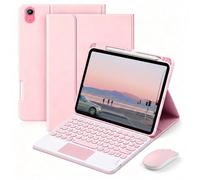 QYiiD Étui Clavier pour iPad Air 11" M4/M3/M2, iPad Air 5/4ème Génération 10,9", Pavé Tactile Multi-Touch, AZERTY Clavier Bleutooth avec Souris, Coque Fine en PU avec Support et Porte-Pencil, Rose