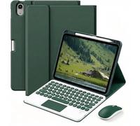 QYiiD Étui Clavier pour iPad Air 11" M4/M3/M2, iPad Air 5/4ème Génération 10,9", Pavé Tactile Multi-Touch, AZERTY Clavier Bleutooth Amovible avec Souris, Coque Fine en PU avec Support, DrakVert