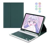 QYiiD Étui clavier pour iPad Air 2/iPad Air, 7 couleurs rétroéclairées sans fil, Bluetooth, étui magnétique intelligent avec porte-crayon, vert drakgreen