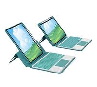 QYiiD Étui Clavier pour iPad Air 5ème Génération 2022 10.9 Pouces/iPad Air 4 2020, Magnétique Transparent Vertical Housse et Porte-Crayon & AZERTY Rétroéclairé Clavier avec pavé Tactile, Vert foncé