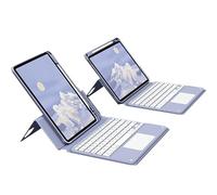 QYiiD Étui Clavier pour iPad Air 5ème Génération 2022 10.9 Pouces/iPad Air 4 2020, Magnétique Transparent Vertical Housse et Porte-Crayon & AZERTY Amovible Clavier avec pavé Tactile, Violette