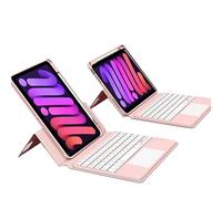 QYiiD Étui Clavier pour iPad Mini 6 2021 (8.3 Pouces), Magnétique Transparent Vertical Housse et Porte-Crayon & AZERTY Amovible Clavier avec pavé Tactile pour iPad Mini 6th Generation 8.3", Rose