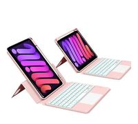 QYiiD Étui Clavier pour iPad Mini 6 2021 (8.3 Pouces), Magnétique Transparent Vertical Stand Housse et Porte-Crayon & AZERTY Rétroéclairé Clavier avec pavé Tactile pour iPad Mini 6e génération, Rose