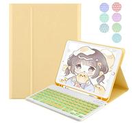 QYiiD Étui clavier pour iPad Mini 6 2021 / iPad Mini 6ème génération, 7 couleurs rétroéclairées clavier Bluetooth sans fil, étui intelligent magnétique avec porte-crayon, jaune