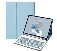 QYiiD Étui clavier pour iPad Mini 6, coque arrière en TPU souple avec clavier Bluetooth sans fil magnétique amovible pour iPad Mini 6ème génération, avec porte-crayon intégré, bleu