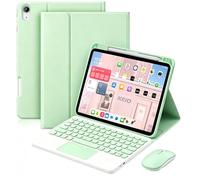 QYiiD Étui Clavier pour iPad Mini 7 (A17 Pro) 2024 / Mini 6ème 8,3 Pouces, Pavé Tactile Multi-Touch, AZERTY Clavier Bleutooth Amovible avec Souris, Coque Fine en PU avec Support et Porte-Pencil, Vert
