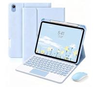 QYiiD Étui Clavier pour iPad Mini 7 (A17 Pro) 2024 / Mini 6ème 8,3 Pouces, Pavé Tactile Multi-Touch, AZERTY Clavier Bleutooth Amovible avec Souris, Coque Fine en PU avec Support et Porte-Pencil, Bleu