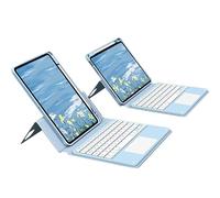 QYiiD Étui Clavier pour iPad Pro 10.5" 2019/iPad 10.5" Air 3rd Gen, Magnétique Transparent Vertical Housse et Porte-Crayon & AZERTY Amovible Clavier avec pavé Tactile pour Air 3, Pro 10.5, Bleu