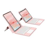 QYiiD Étui Clavier pour iPad Pro 12,9" 2022 (6?/5?/4?/3? génération), Magnétique Transparent Back Vertical Stand Housse et Porte-Crayon & Détachable AZERTY Amovible Clavier avec pavé Tactile, Rose