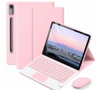 QYiiD Étui Clavier pour Lenovo Idea Tab Pro 12.7" 2025, Pavé Tactile Multi-Touch, AZERTY Clavier Bleutooth sans Fil Amovible, Support Réglable avec Souris pour 12.7" Idea Tab Pro, Rose