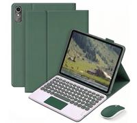 QYiiD Étui Clavier pour Lenovo Tab P11 2nd Gen Case 11.5" (TB350FU / TB350XU) 2023, Pavé Tactile Multi-Touch, AZERTY Clavier Bleutooth sans Fil Amovible, Support Réglable avec Souris, Vert foncé