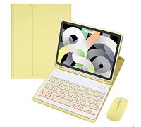 QYiiD Étui clavier rétroéclairé pour iPad Air 5e 2022/Air 4e génération 11" 2020/iPad Pro 11" 2021/2020/2018, clavier magnétique amovible + souris et support fin avec porte-crayon, jaune